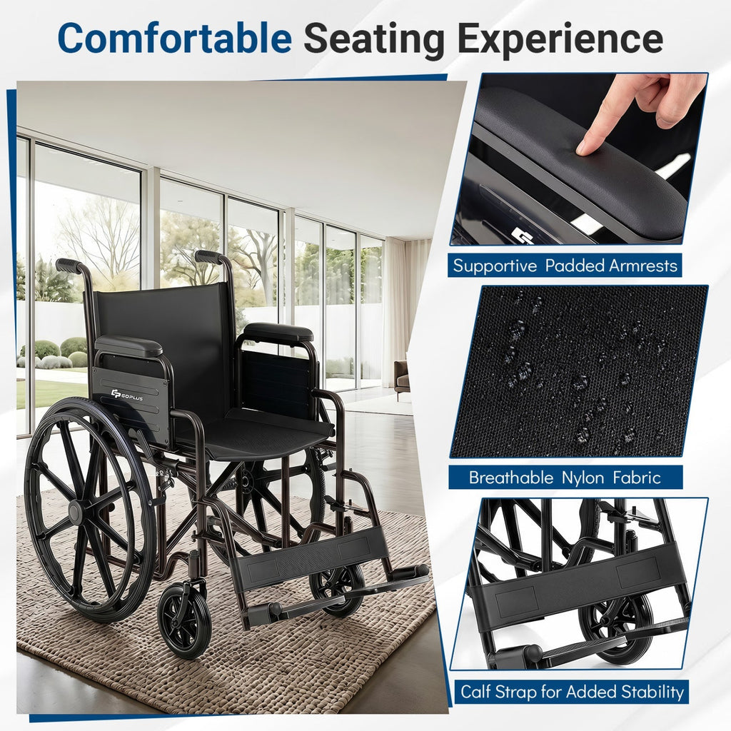Folding Wheelchair for Adults with Swing-Away Footrest