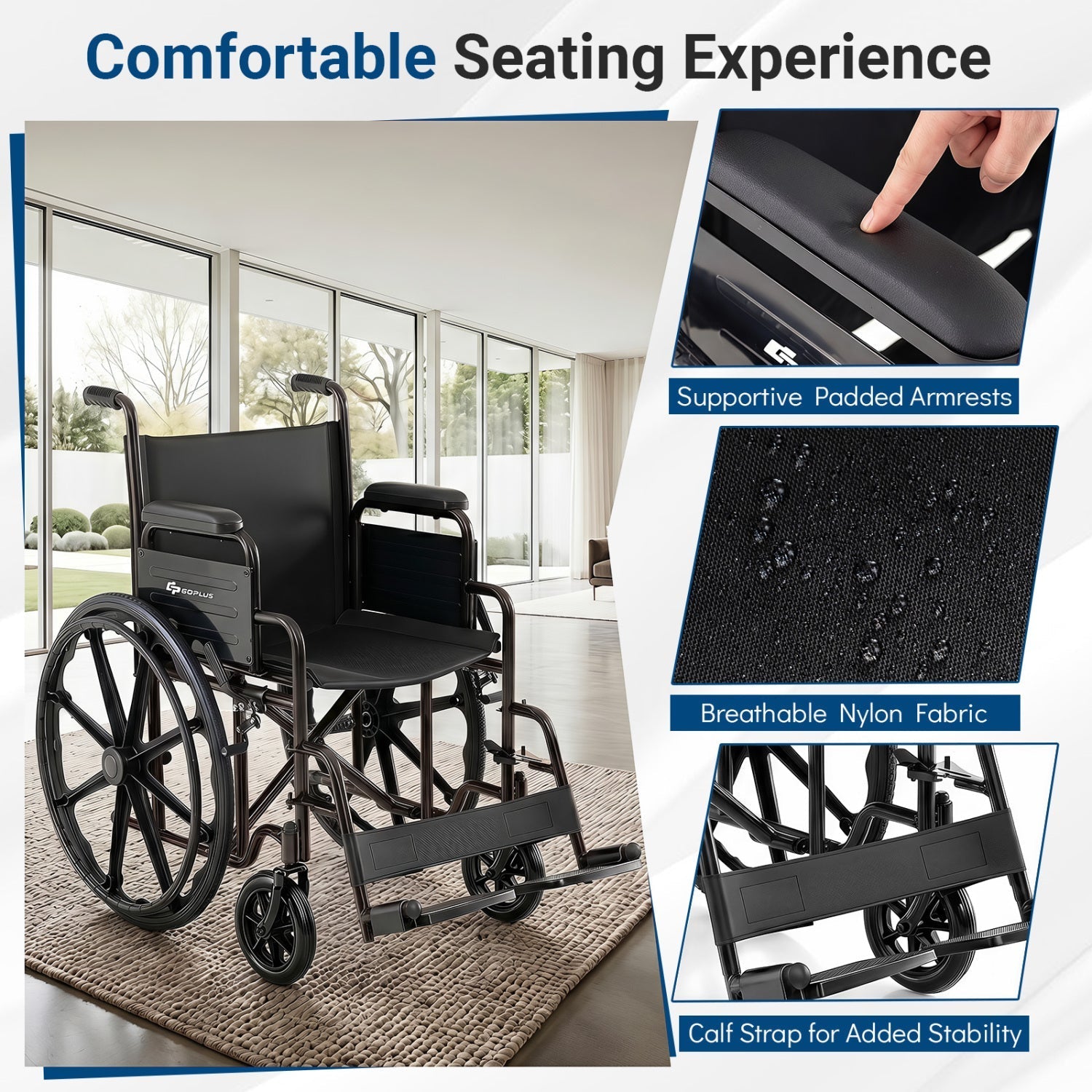 Folding Wheelchair for Adults with Swing-Away Footrest