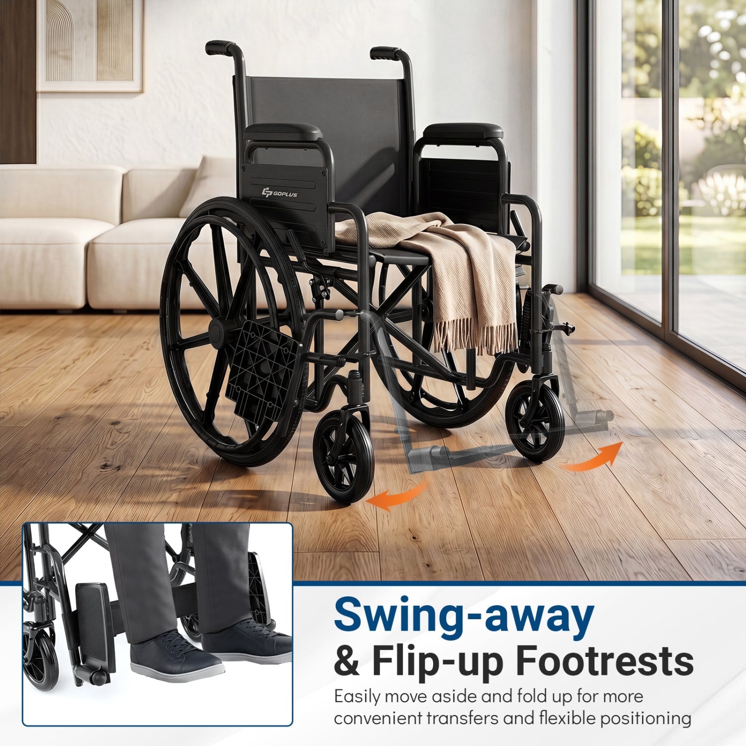 Folding Wheelchair for Adults with Swing-Away Footrest
