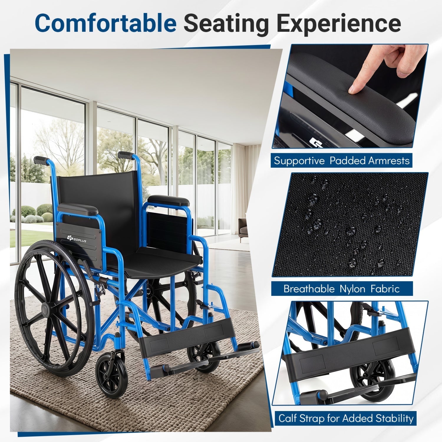 Folding Wheelchair for Adults with Swing-Away Footrest