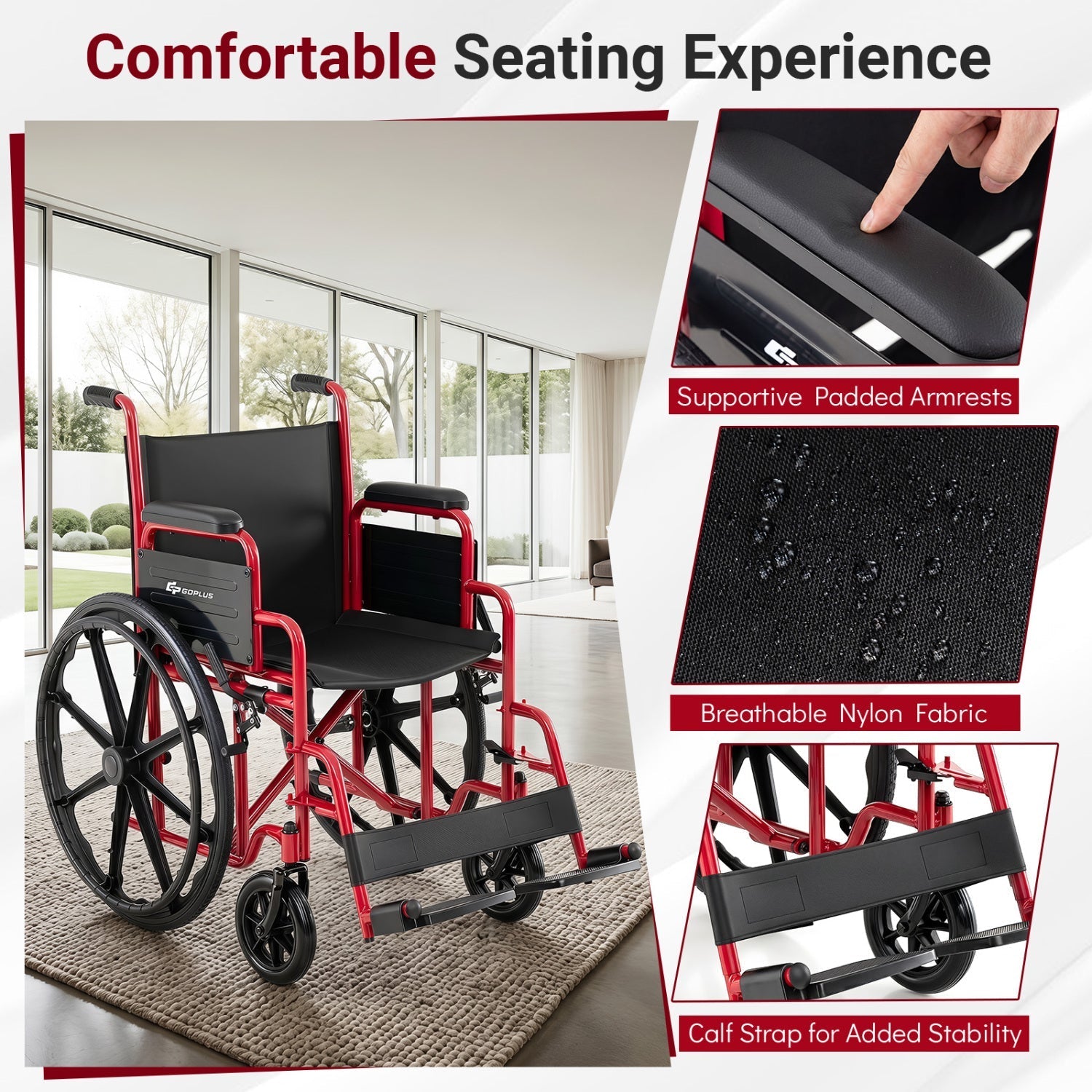 Folding Wheelchair for Adults with Swing-Away Footrest