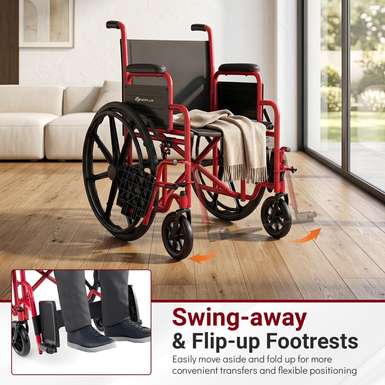 Folding Wheelchair for Adults with Swing-Away Footrest
