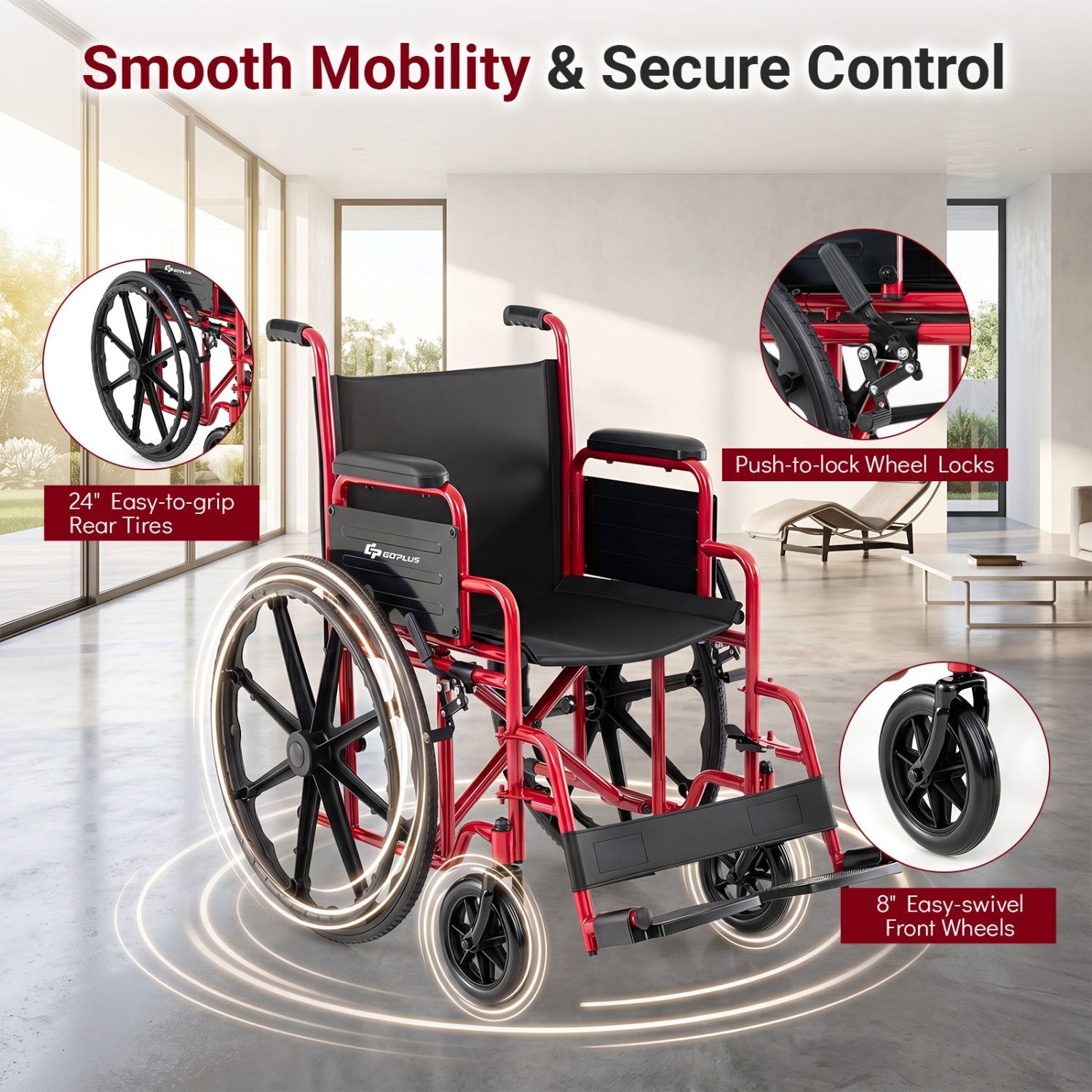 Folding Wheelchair for Adults with Swing-Away Footrest